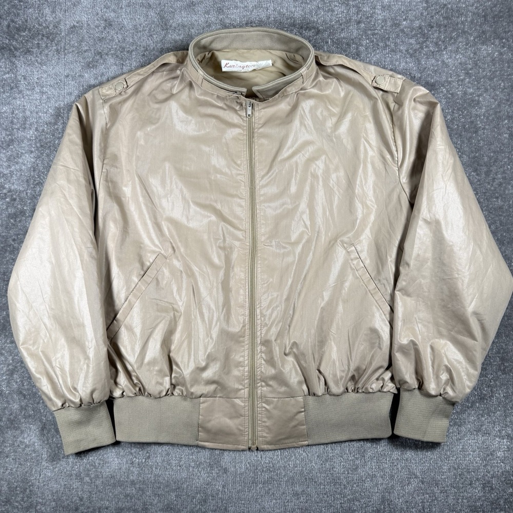 Vintage Karington Jacket Men's XL Beige Bomber Full Zip Epaulets Lightweight USA
